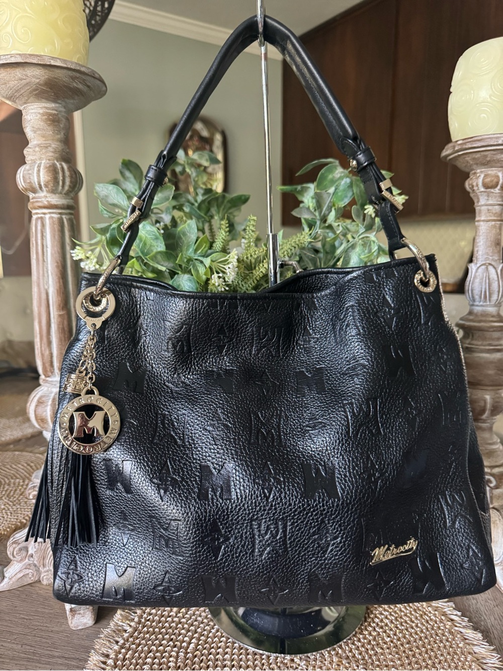 Metrocity Embossed Leather with Signature Logo Hobo Bag - EXCELLENT CONDITION